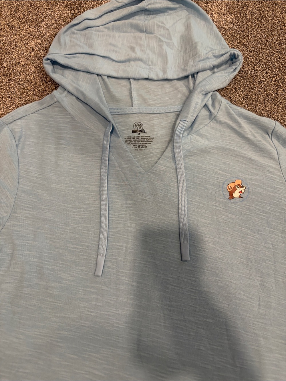 Light Blue Women's Hooded V-Neck Top